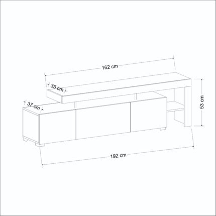 İnarch Dizayn Beliz Modern LED Işıklı 3 Kapaklı, Raflı TV Sehpası – 192 cm - Ahşap Siyah - Görsel 5