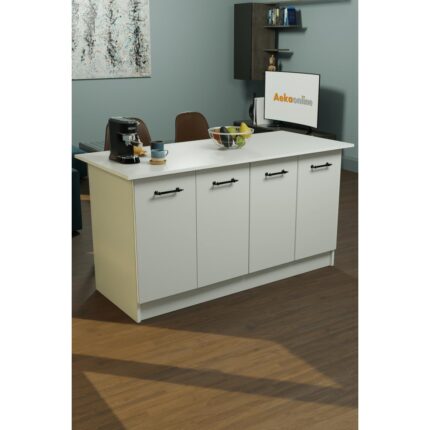 Aeka AE-2040 Vera Mutfak Adası Bar Masası Yemek Masası Dolaplı, Beyaz - Beyaz Raflı, Çok Amaçlı 160 cm - Görsel 5