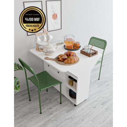 Rafineri Tasarım Taşınabilir Çok Amaçlı 2 Kapaklı Katlı Mutfak Salon Masası - Görsel 3