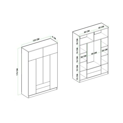 EVDEMO Tema 6 Kapak 2 Çekmeceli Gardırop Atlantik Çam Beyaz - Görsel 5