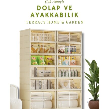 Terracy Home Garden 6 Raflı Çok Amaçlı, Geniş, Katlanabilir Dolap, Ayakkabılık ve Raf - Görsel 2