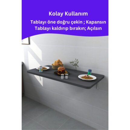 Kydonia Home Mdf Lam 4 Köşesi Oval Antrasit Gri Duvara Monte  Kırma Katlanır Yemek Mutfak Masası