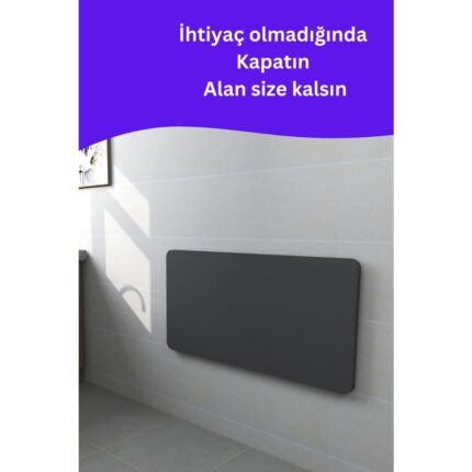 Kydonia Home Mdf Lam 4 Köşesi Oval Antrasit Gri Duvara Monte  Kırma Katlanır Yemek Mutfak Masası - Görsel 2