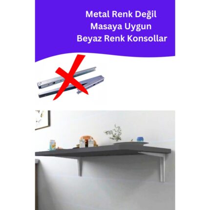 Kydonia Home Mdf Lam 4 Köşesi Oval Antrasit Gri Duvara Monte  Kırma Katlanır Yemek Mutfak Masası - Görsel 3