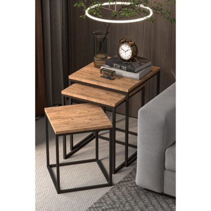Gold Falez 3'lü Kare Zigon Sehpa Seti – Suntalam ve Metal, Modern Tasarım, 45x45x54 cm, Salon ve Oturma Odası Kullanımı - Görsel 3