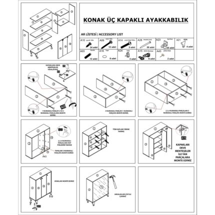 Zeyn Mobilya Konak 3 Kapaklı Ayakkabılık Çok Amaçlı 3 Kapaklı Dolap - Görsel 4