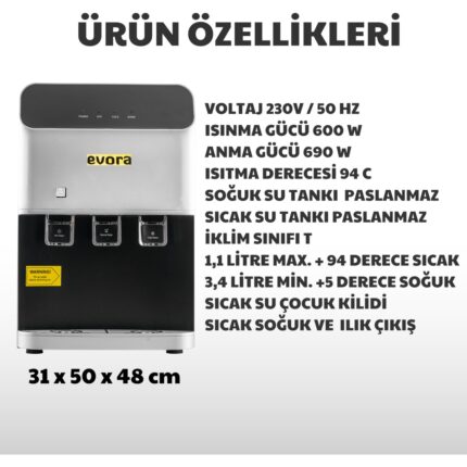 Evora Tezgah Üstü Sıcak Soğuk Arıtmalı Su Sebili Gri Premium - Görsel 3