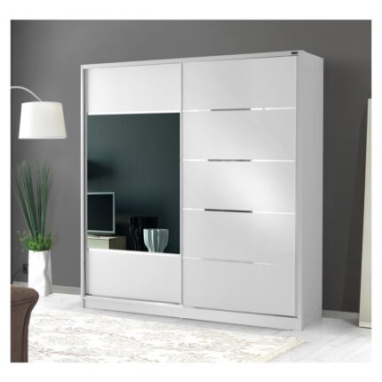 GuneyStore Ücretsiz Montaj - %100 MDF 180 CM Sürgülü Kapaklı Beyaz Gardırop - MDF Dolap - Elbise Dolabı - Görsel 2