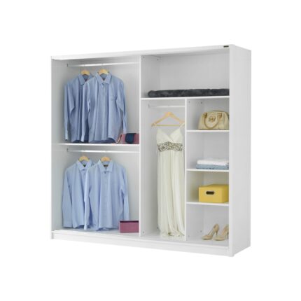 GuneyStore Ücretsiz Montaj - %100 MDF 180 CM Sürgülü Kapaklı Beyaz Gardırop - MDF Dolap - Elbise Dolabı - Görsel 3