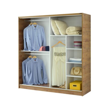 GuneyStore Ücretsiz Montaj - %100 MDF 160 CM Sürgülü Kapaklı Atlantik Çam Gardırop - MDF Dolap - Elbise Dolabı - Görsel 2