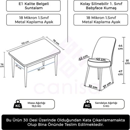 Canisa Rewa Serisi 70 x 110 Sabit Beyaz Krom Detay Masa Takımı ve 4 Sandalye - Görsel 5