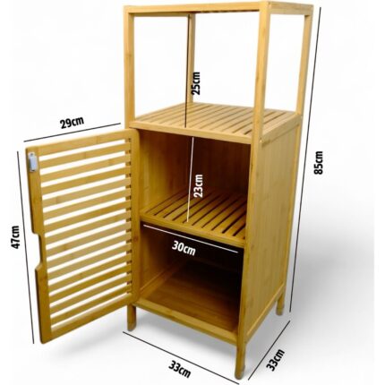 Digithome Bambu 1 Kapaklı 2 Raflı Çok Amaçlı Banyo Düzenleyici Organizer Dik Dolap DB-0043 - Görsel 2