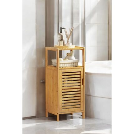 Digithome Bambu 1 Kapaklı 2 Raflı Çok Amaçlı Banyo Düzenleyici Organizer Dik Dolap DB-0043 - Görsel 4