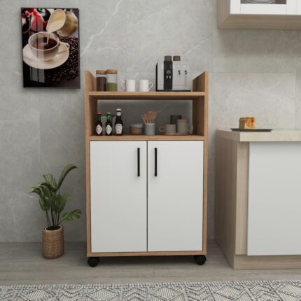 Arnetti Tiraks 2 Kapaklı 4 Raflı Çok Amaçlı Mutfak Dolabı, Atlantik Çam Beyaz - Tiraks