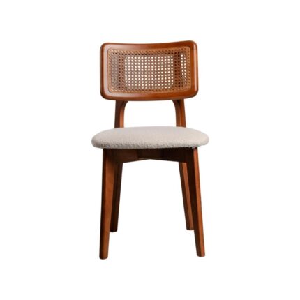 Gazzini Furniture Zeus Beyaz Teddy Hazeranlı Ceviz Ahşap Bohem Sandalye - Görsel 2