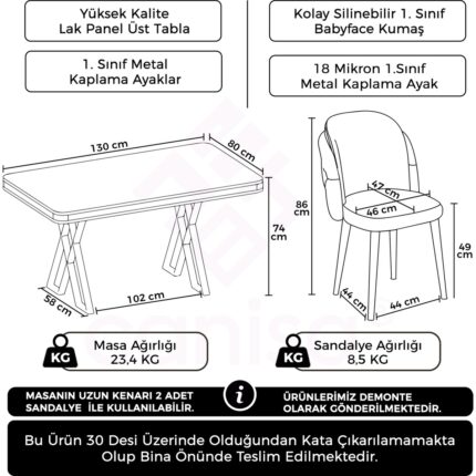 Canisa Rigel Serisi 80x130 Lak Panel Beyaz Mermer Desen Masa Takımı Krom Ayaklı 4 Sandalye - Görsel 5