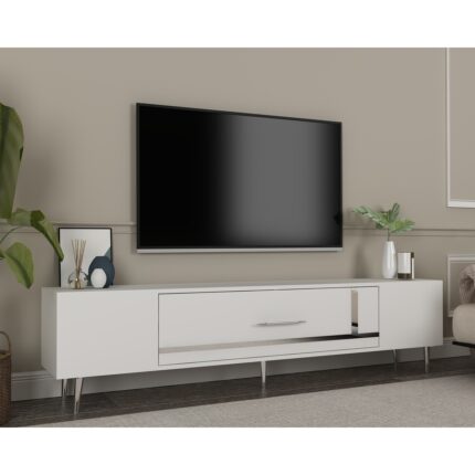 Cantek Dizayn DEKOP1CT Tv Sehpası Beyaz-Gümüş - Görsel 2
