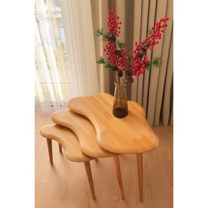 Faw Decor Asimetrik Naturel Masif Doğal Ahşap Zigon Sehpa 3'lü Set - Görsel 3