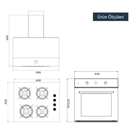 Kumtel Kristal Siyah Cam Ankastre Set (DA6-830 Davlumbaz + KO-40 TAHDF Ocak + B66 - SF2 Fırın) - Görsel 5