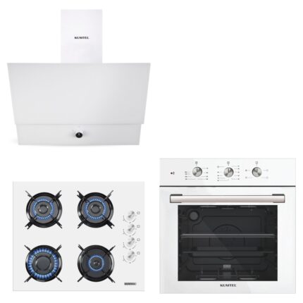 Kumtel Kristal Beyaz Cam Ankastre Set (DA6-830 Davlumbaz + KO-40 TAHDF Ocak + B66-SF2 Fırın)
