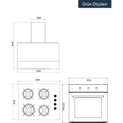 Kumtel Kristal Beyaz Cam Ankastre Set (DA6-830 Davlumbaz + KO-40 TAHDF Ocak + B66-SF2 Fırın) - Görsel 5