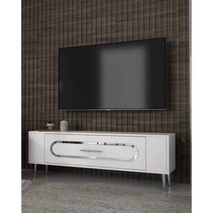 Cantek Dizayn RETROP3CT Tv Sehpası Beyaz-Gümüş - Görsel 2