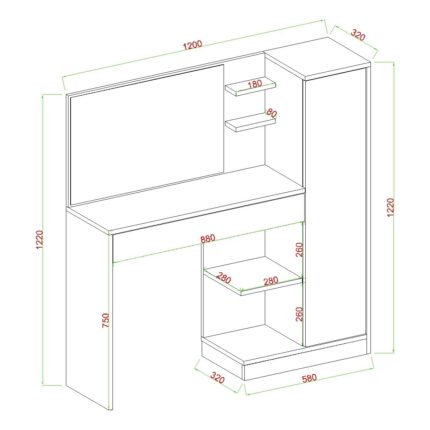 Aymobsan Orkide Makyaj Masası, 1 Çekmeceli, Dolaplı, Aynalı - Görsel 4