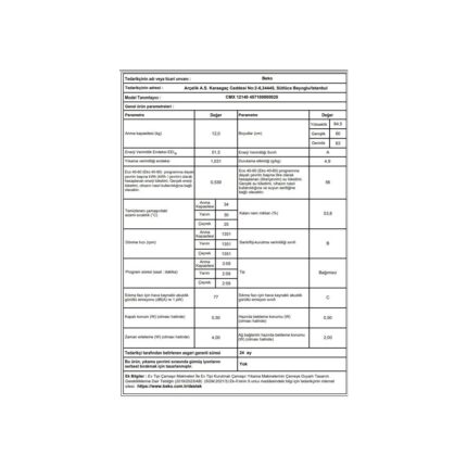 Beko Cmx 12140 - 12 kg 1400 Devir A Enerji Sınıfı Çamaşır Makinası - Görsel 5