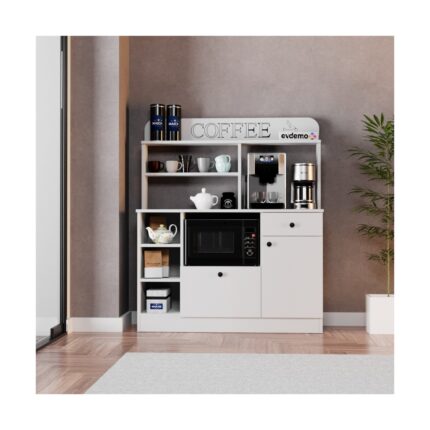 EVDEMO Barista Kahve Köşesi Çok Amaçlı Dolap Beyaz