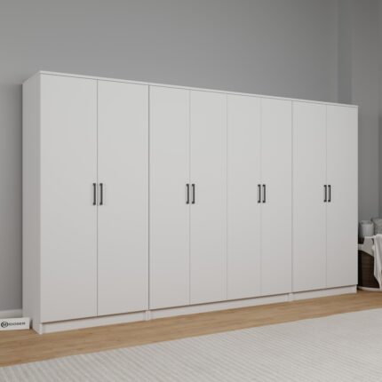 Midoser Kardelen Serisi 300  cm  Mat Beyaz 8 Kapılı 14 Raflı Elbise Dolabı - Gardırop Seti - Görsel 2