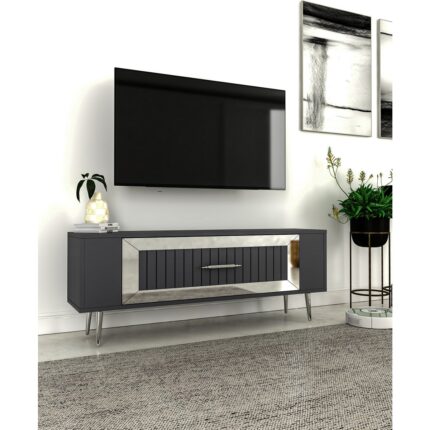 Cantek Dizayn RETROLP3CT Tv Sehpası Antrasit-Gümüş - Görsel 2