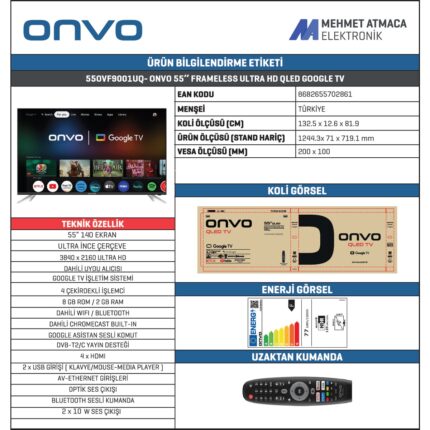 Onvo 55OVF9001UQ 55’’ 140 Ekran Uydu Alıcılı 4K Ultra HD QLED Google Smart TV - Görsel 3