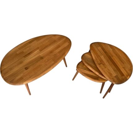 Faw Decor Asimetrik Masif Ahşap Orta Sehpa ve 3'lü Zigon / 2'li Zigon Sehpa Seti, Modern Masif Ahşap Sehpa Seti Meşe / Ceviz / Antrasit - Görsel 2