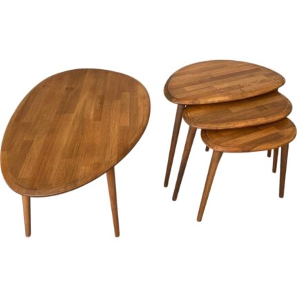 Faw Decor Asimetrik Masif Ahşap Orta Sehpa ve 3'lü Zigon / 2'li Zigon Sehpa Seti, Modern Masif Ahşap Sehpa Seti Meşe / Ceviz / Antrasit - Görsel 3