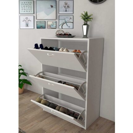 Modilayn Triplex Kapıönü 3 Katlı Düşer Kapak Beyaz Ayakkabılık, Ayakkabı Dolabı, Beyaz - Görsel 4