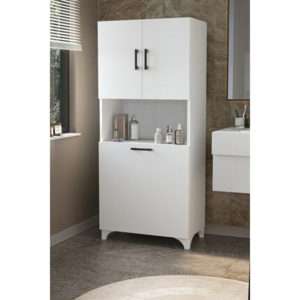 Bofigo Çok Amaçlı Dolap Banyo Dolabı Kirli Çamaşır Sepeti Dolabı Damla Beyaz - Görsel 4