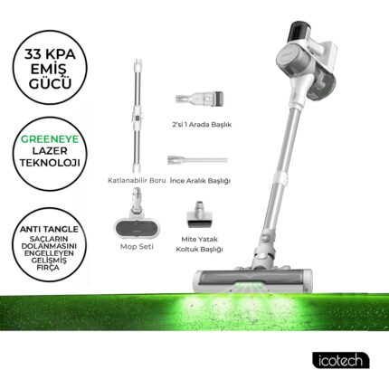 Icotech F30 Max 33KPA Greeneye Lazer Teknoloji Şarjlı Dikey Süpürge