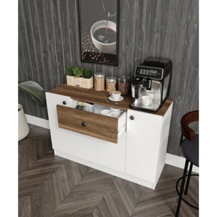 Cabinse % 100 MDF 4 Kapak 1 Çekmeceli Çok Amaçlı Mutfak Dolabı Kahve Köşesi  Beyaz - Ceviz - Kolay Kurulum Animasyonu Ile - Görsel 3