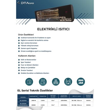 Dtagas Kumandalı 2000W Infrared Dış Mekan Isıtıcı - Görsel 2