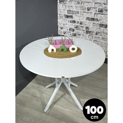 Hey Modüler Mobilya Sedef Beyaz Yuvarlak Mutfak Yemek Masası Balkon Masası Metal Beyaz Ayak 100 cm