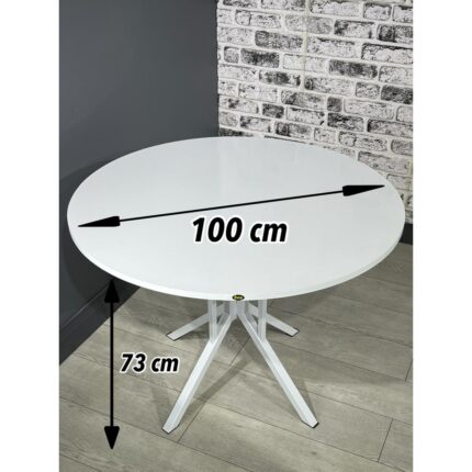 Hey Modüler Mobilya Sedef Beyaz Yuvarlak Mutfak Yemek Masası Balkon Masası Metal Beyaz Ayak 100 cm - Görsel 5