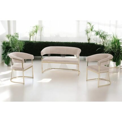 Decoraks Rio Çay Seti Takımı Koltuk Takımı Oturma Odası Kafe Antre Hol Ofis 2+1+1 Gold Metal
