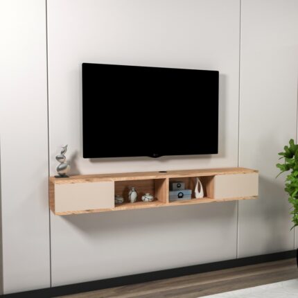 Arnetti Mayer Duvara Monte Raflı Tv Sehpası, Atlantik Çam Bej - Mayer - Görsel 2