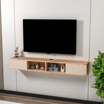 Arnetti Mayer Duvara Monte Raflı Tv Sehpası, Atlantik Çam Bej - Mayer - Görsel 3