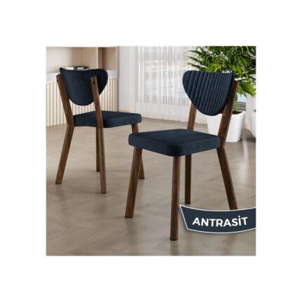 Canisa Exve Serisi 80 x 132 Açılabilir Barok Ahşap Desen Masa Takımı ve 6 Antrasit Sandalye - Görsel 4