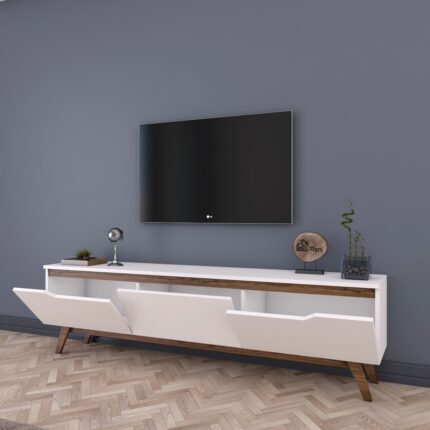 Rani D1 Tv Ünitesi Modern Ayaklı Tv Sehpası 180 cm  Beyaz - Minyatür Ceviz - Görsel 5