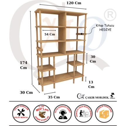 Cmd Wood SALVİA Kitaplık MDF ve Ahşap Zarif İşlevsel Minimalist Tasarım Kitaplık -Kütüphane - Dosya dolabı - Ofis dosya - Yatak Odası - Genç Odası - Karyola yan sehpa - otel -hotel - pansiyon - Görsel 2