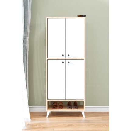 Aeka AE-1088 İmaj Sonomo/Beyaz Ayakkabılık, 9 Raflı, Ayaklı, 4 Kapaklı Çok Amaçlı Dolap, Kiler Dolabı - Görsel 2