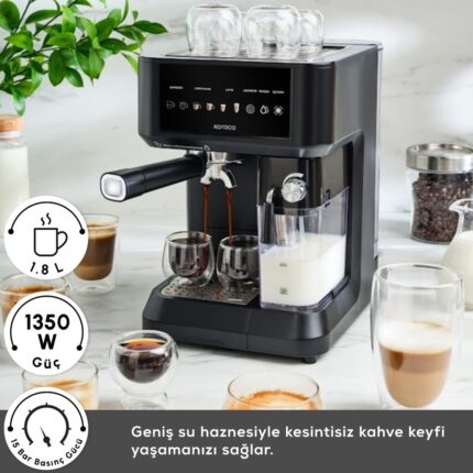 Karaca Mycaffe Barista S10 Entegre Süt Hazneli Otomatik Espresso Latte ve Cappuccino Mak. Matteblack - Görsel 3