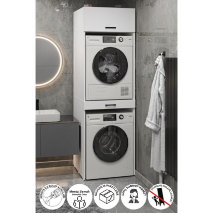 Bofigo Çamaşır Makinesi Dolabı Kurutma Makinesi Dolabı Banyo Dolabı Irmak Beyaz